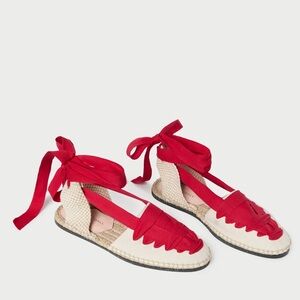 Loeffler Randall Wilson Natural/Red Ankle Strap Espadrille Flats 9